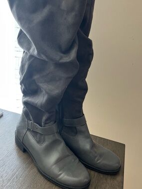 A2 By Aerosoles Black Tall Knee Leather Boots, 11W